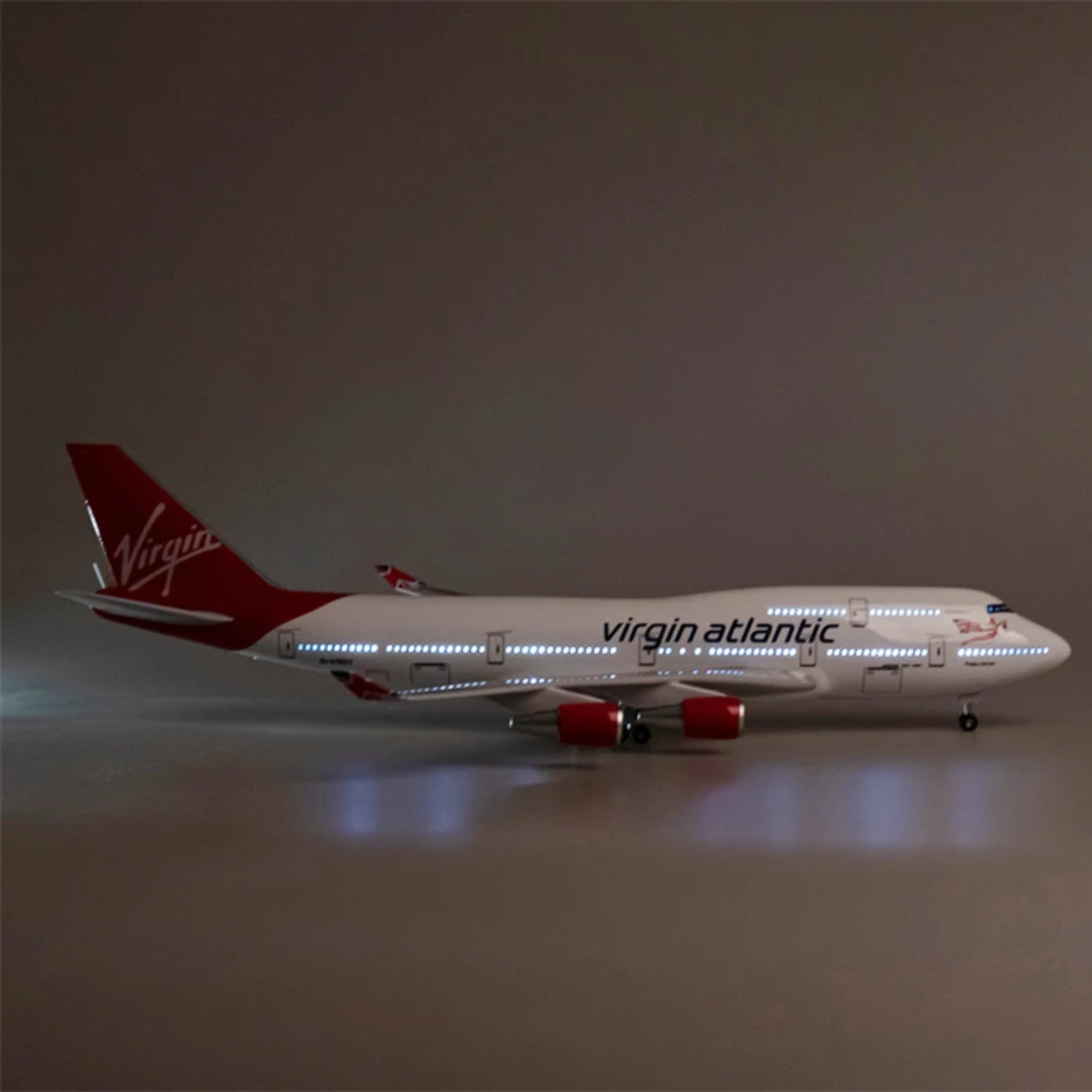 Virgin Atlantic Boeing 747-400 1:130 Scale Model Aircraft – LED Cabin & Cockpit Lighting – Collectible Display Plane