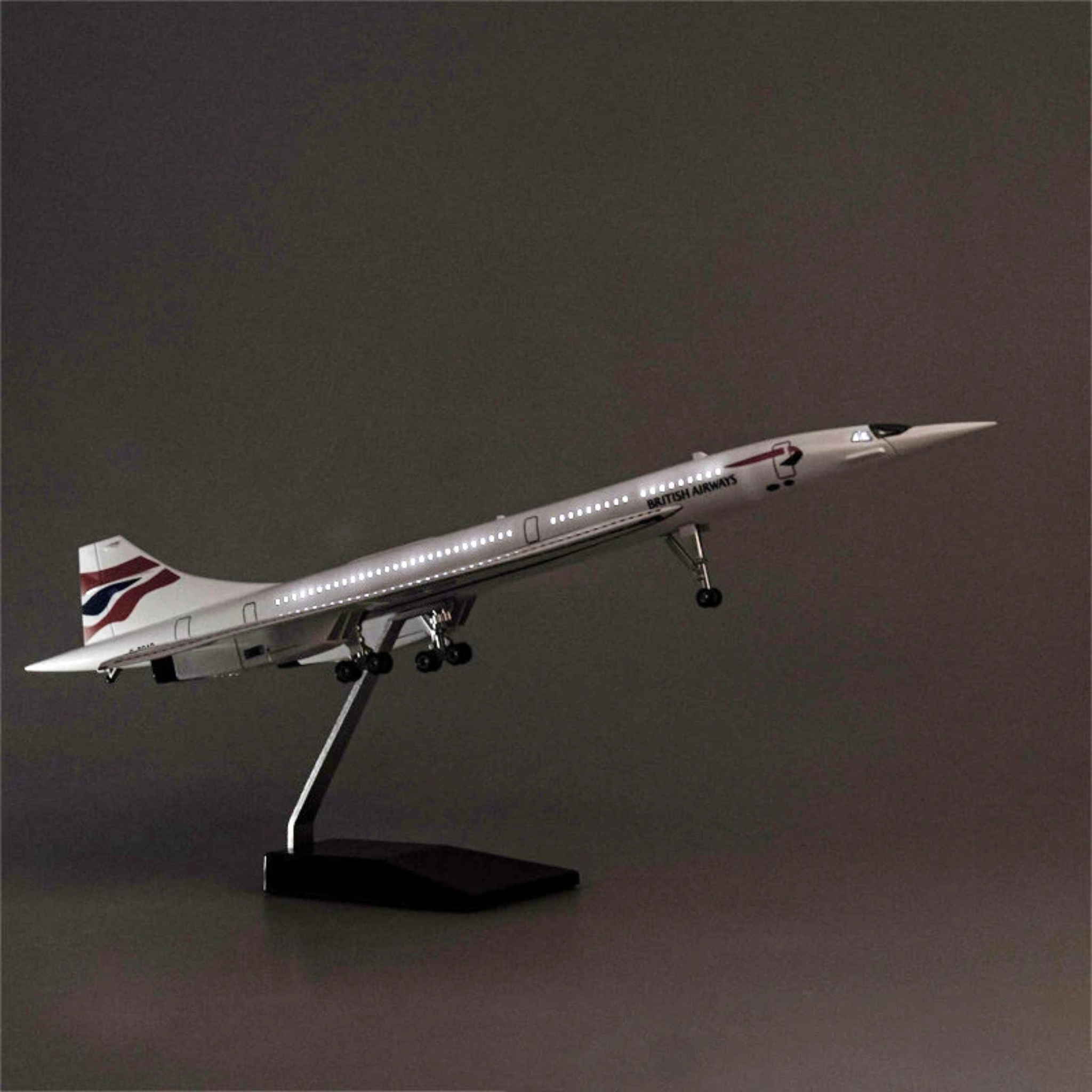 British Airways Concorde 1:125 Scale Model Aircraft – LED Cabin & Cockpit Lighting – Collectible Display Plane